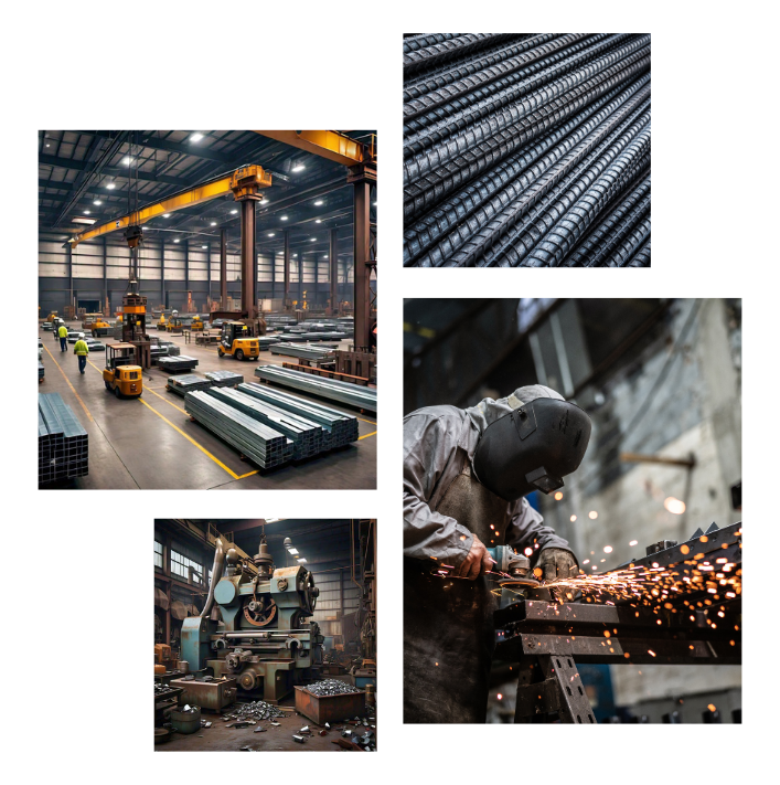 Steel warehouse, TMT reinforcement bars, machining workshop and welder at work (L7 Group Steel Re-rollers)